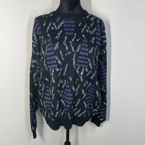 Chateau XXL Acrylic Sweater Made In Korea Black Purple Abstract Pattern - Picture 1 of 5